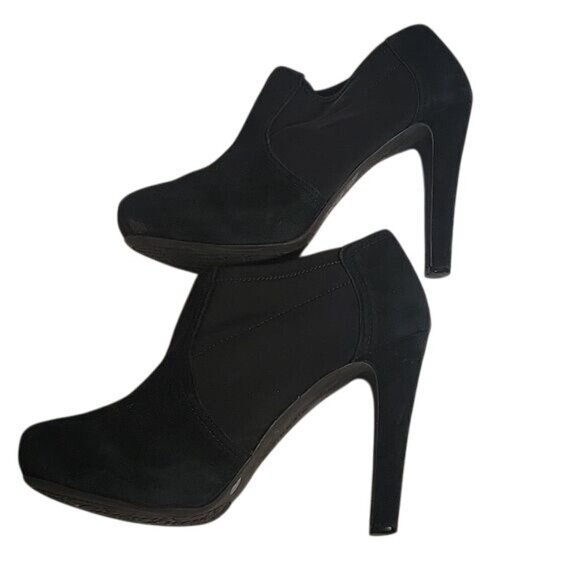 Black Faux Suede & Elastic High Heel Booties size 7.5 sexy bohemian - Picture 6 of 8